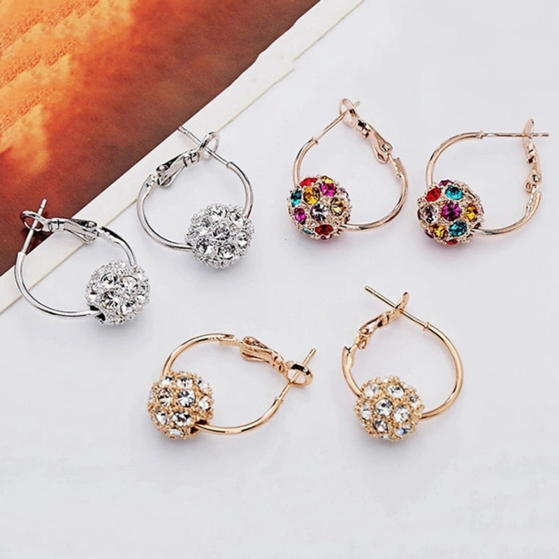 Product image KAHASIL - Anting Tusuk Titanium Wanita Anti Karat dan Luntur Bola Kristal Stud Hoop Earrings KH086 all variant RAINBOW
